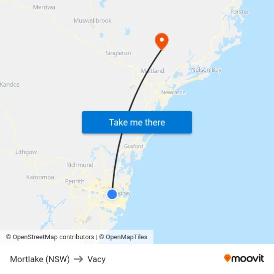 Mortlake (NSW) to Vacy map