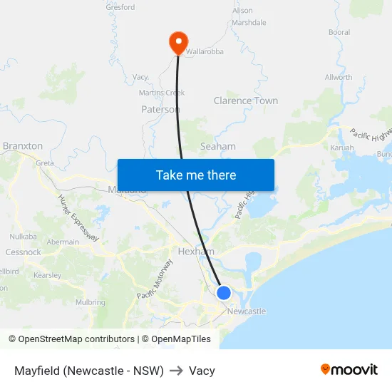 Mayfield (Newcastle - NSW) to Vacy map
