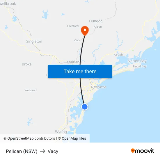 Pelican (NSW) to Vacy map