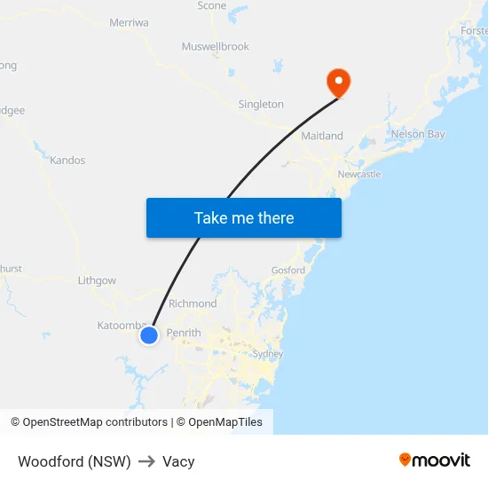 Woodford (NSW) to Vacy map