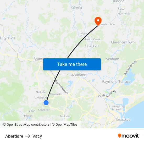 Aberdare to Vacy map