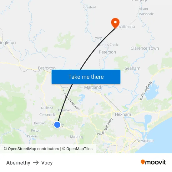 Abernethy to Vacy map