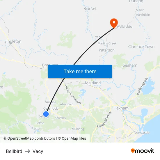 Bellbird to Vacy map