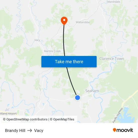 Brandy Hill to Vacy map