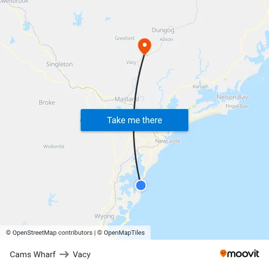 Cams Wharf to Vacy map