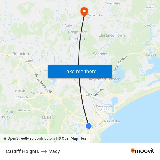 Cardiff Heights to Vacy map