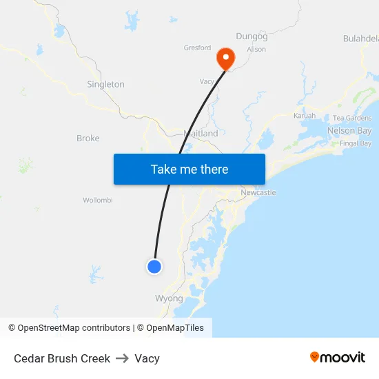 Cedar Brush Creek to Vacy map