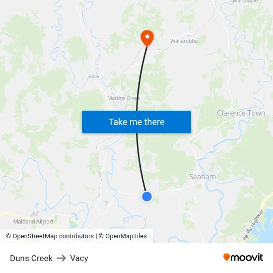 Duns Creek to Vacy map