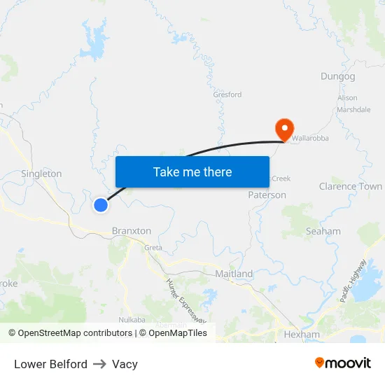 Lower Belford to Vacy map