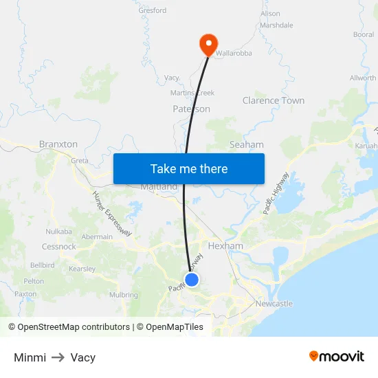 Minmi to Vacy map