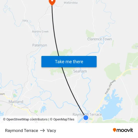 Raymond Terrace to Vacy map