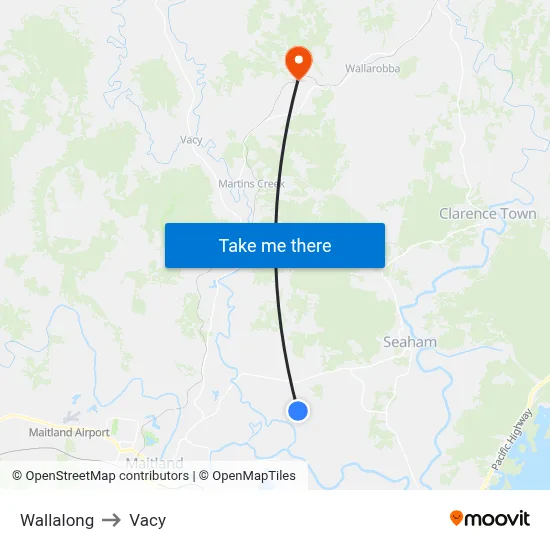 Wallalong to Vacy map