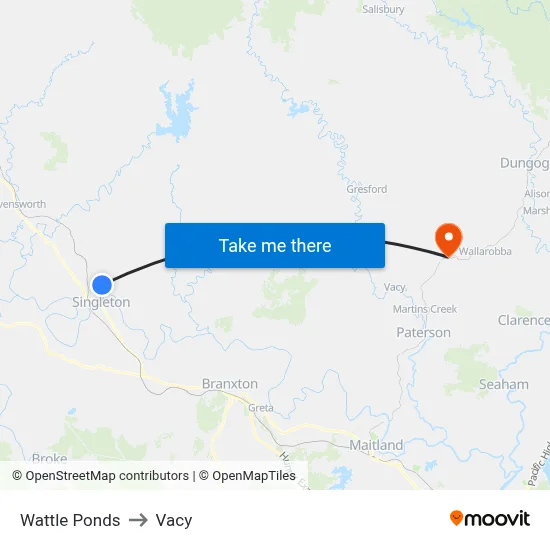 Wattle Ponds to Vacy map