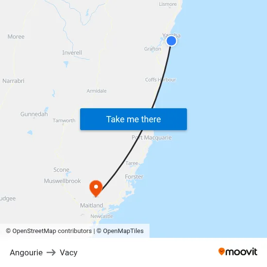 Angourie to Vacy map