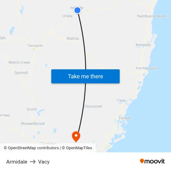 Armidale to Vacy map