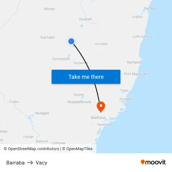 Barraba to Vacy map