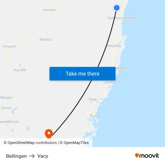 Bellingen to Vacy map