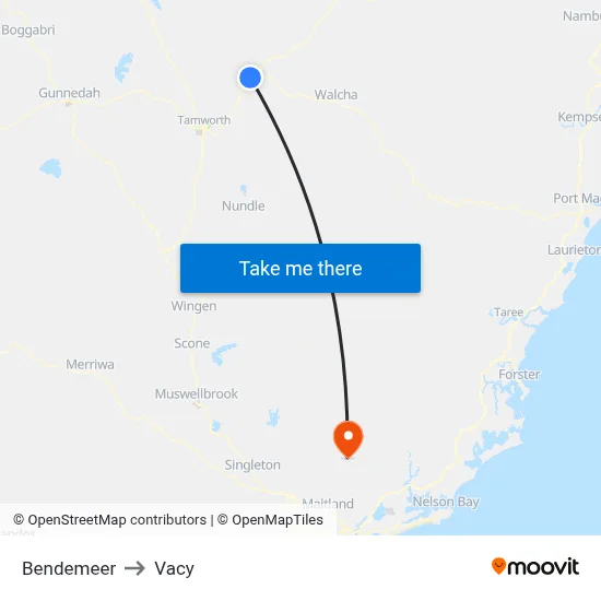 Bendemeer to Vacy map