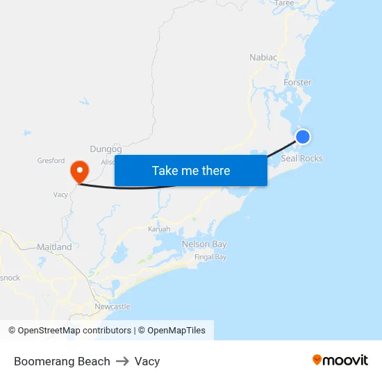 Boomerang Beach to Vacy map