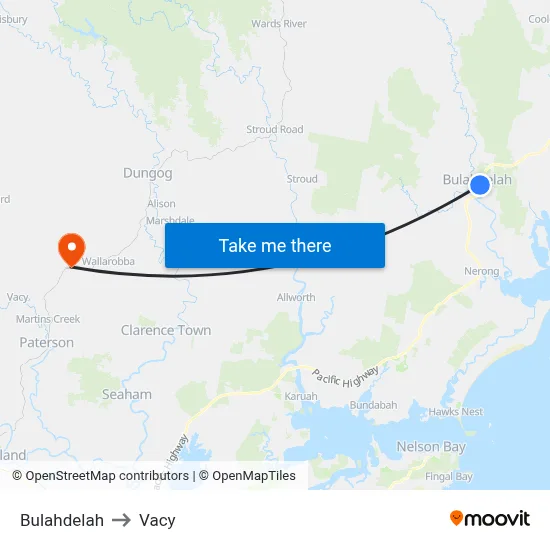 Bulahdelah to Vacy map