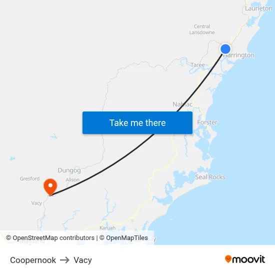 Coopernook to Vacy map
