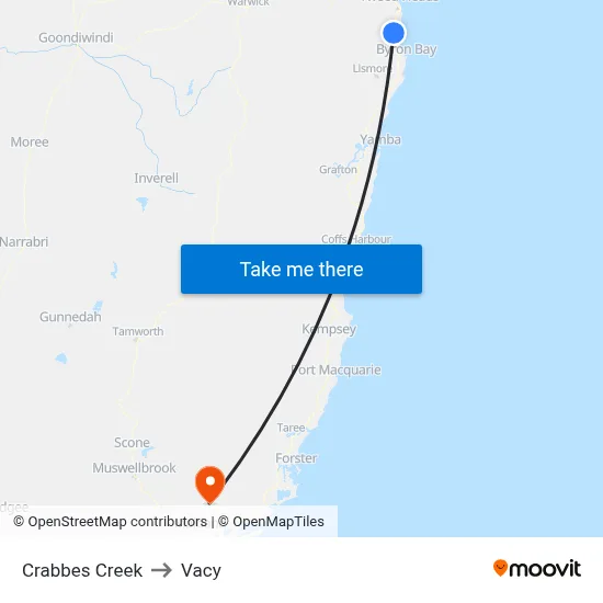 Crabbes Creek to Vacy map