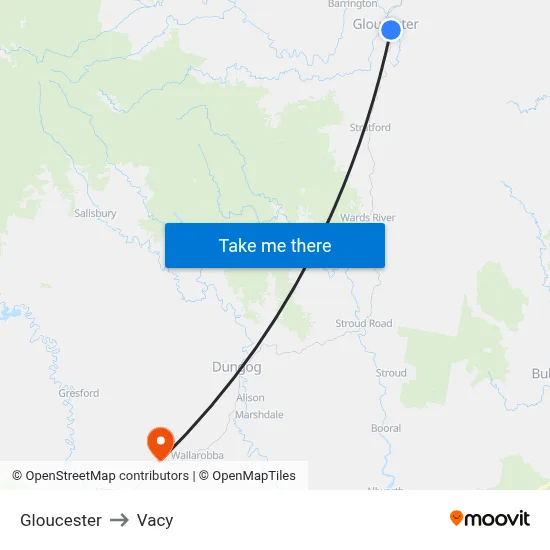 Gloucester to Vacy map