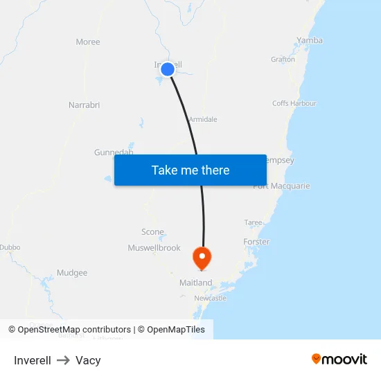 Inverell to Vacy map