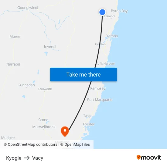 Kyogle to Vacy map