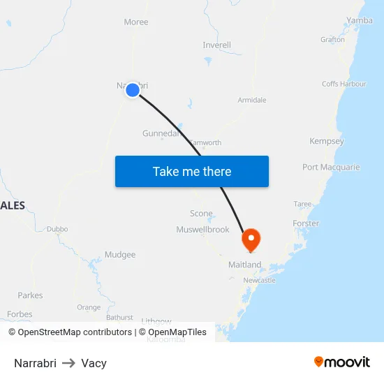 Narrabri to Vacy map