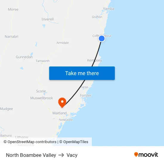 North Boambee Valley to Vacy map
