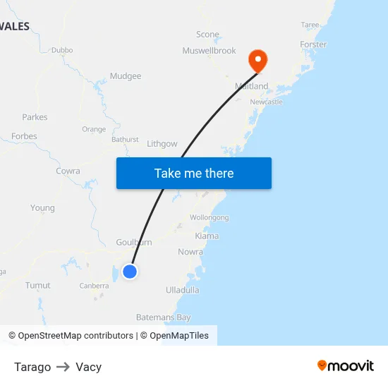 Tarago to Vacy map