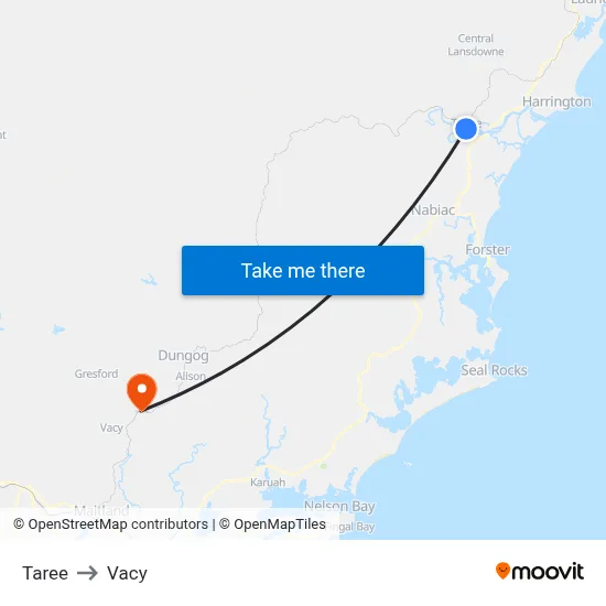 Taree to Vacy map