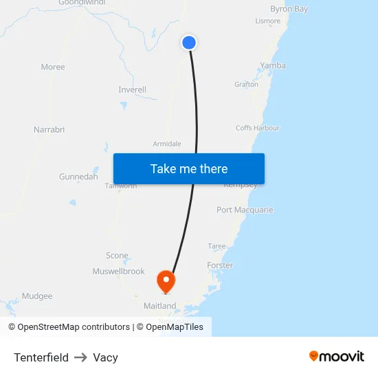 Tenterfield to Vacy map