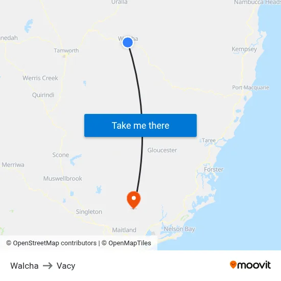 Walcha to Vacy map