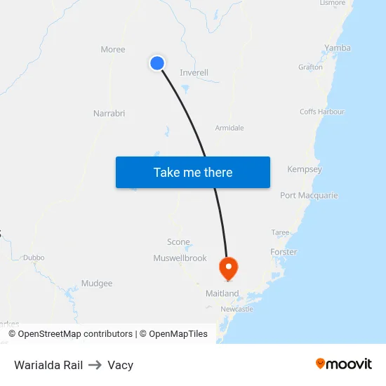Warialda Rail to Vacy map