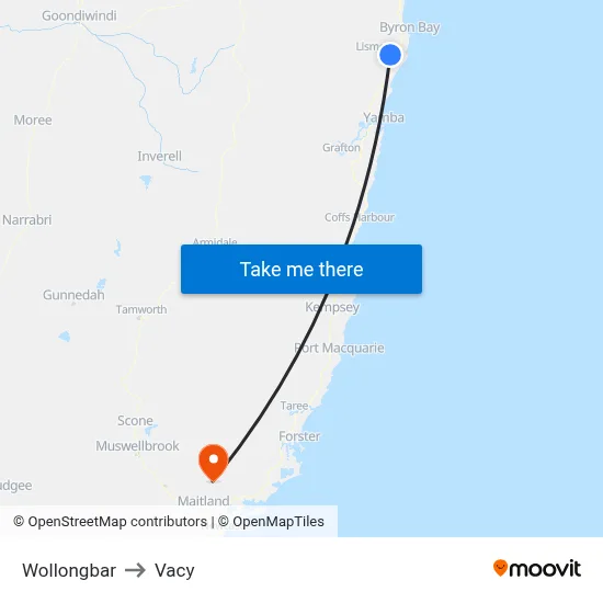 Wollongbar to Vacy map