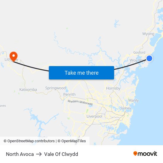 North Avoca to Vale Of Clwydd map