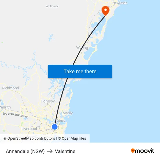 Annandale (NSW) to Valentine map