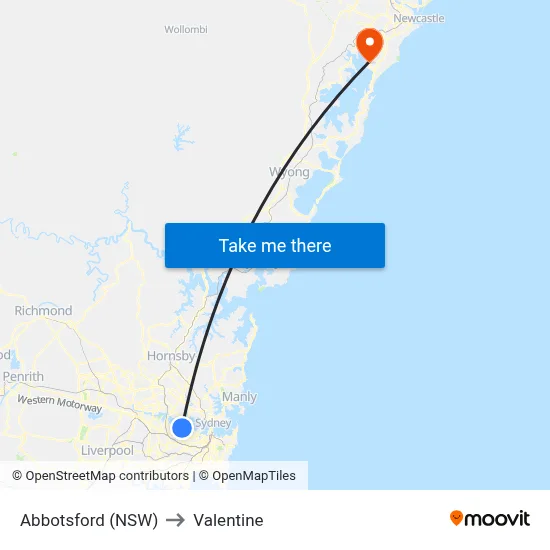Abbotsford (NSW) to Valentine map