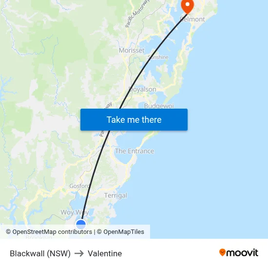 Blackwall (NSW) to Valentine map