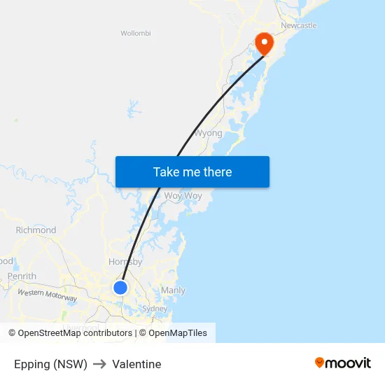 Epping (NSW) to Valentine map