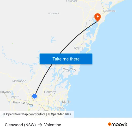 Glenwood (NSW) to Valentine map