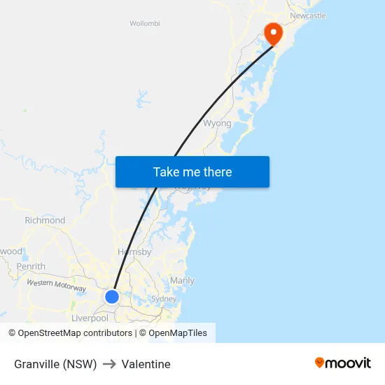 Granville (NSW) to Valentine map