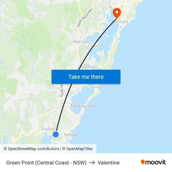 Green Point (Central Coast - NSW) to Valentine map