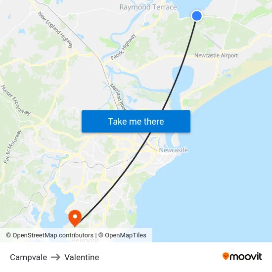 Campvale to Valentine map