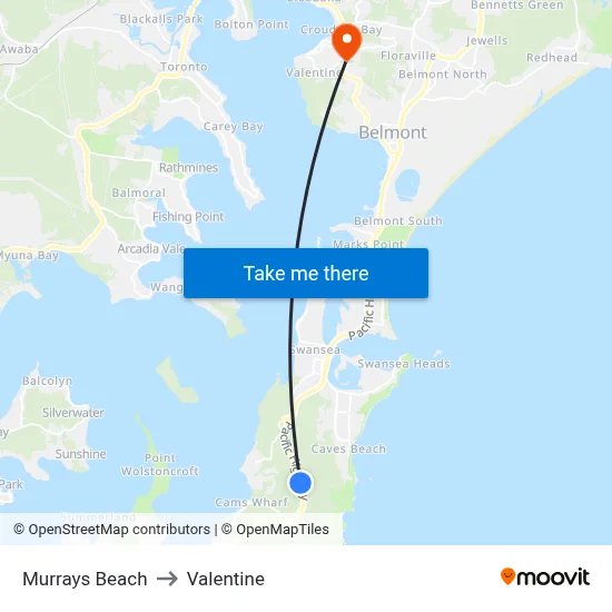Murrays Beach to Valentine map
