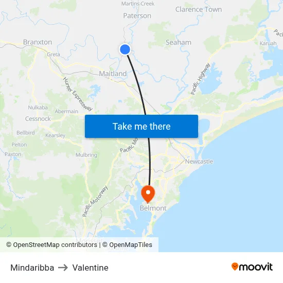 Mindaribba to Valentine map