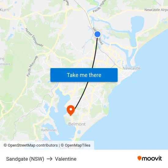 Sandgate (NSW) to Valentine map