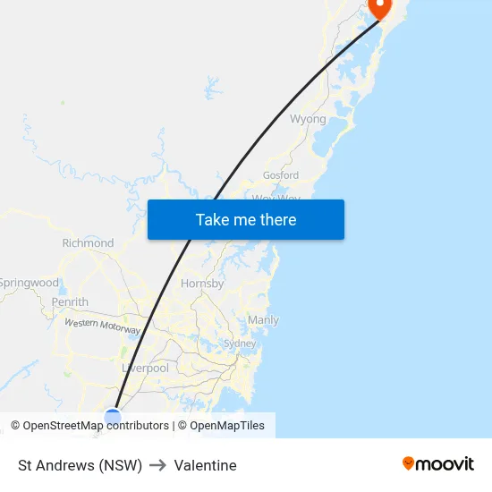St Andrews (NSW) to Valentine map
